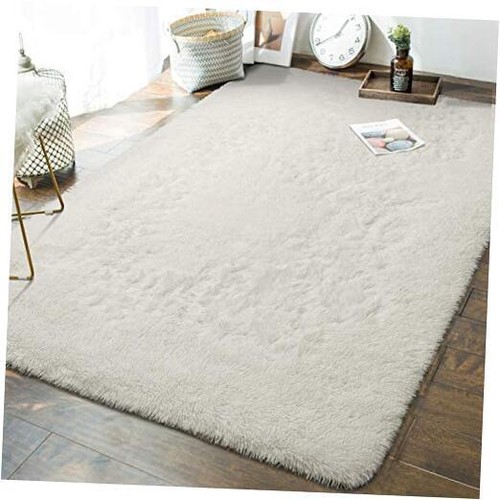 Soft Fluffy Bedroom Rugs, 8 x 10 Feet Indoor Shaggy 8 ft x 10 ft Cream White