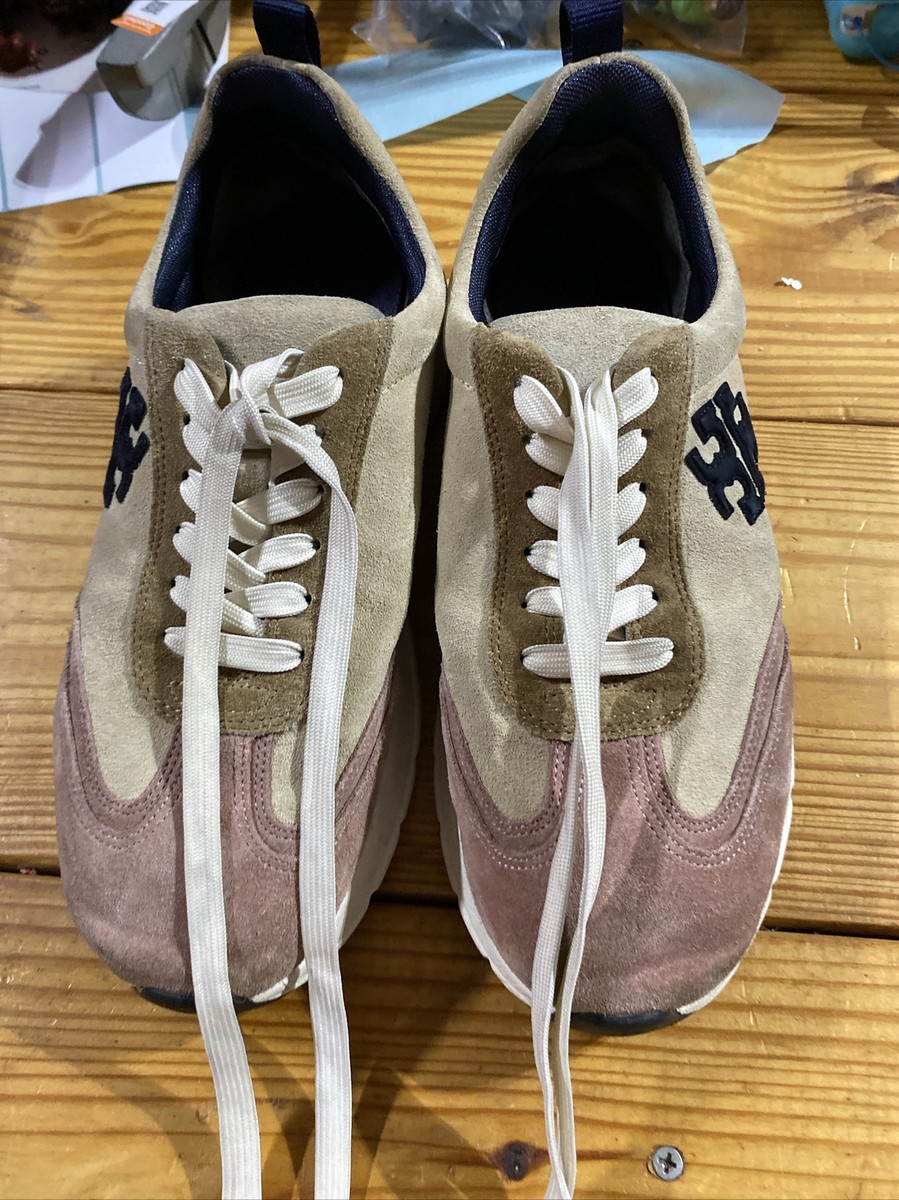 Tory Burch Good Luck Trainer, Tan / Blue / Pink, Style 85463