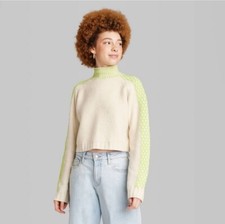 Womens Mock Turtleneck Size M Boxy Pullover Sweater Crop Wild Fable Off-White