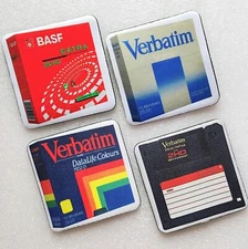 BASF Verbatim  Floppy Disc 3.5"  - Set 4 x Coasters NEW 3.75" x 3.75" Non Slip