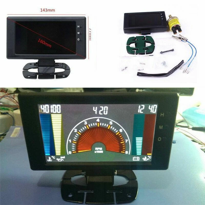 LCD Digital Car Auto Meter LED Oil Pressure Water Temp Gauge 6 in1 Multipurpose - Imagem 3 de 4