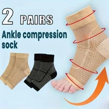 2 Pairs Compression Socks Ankle Sleeve for Plantar Fasciitis Achilles Tendonitis