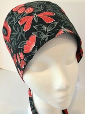 Red Floral Large Lined Medical Scrub Cap Surgery Hat Dental Anesthesiologist