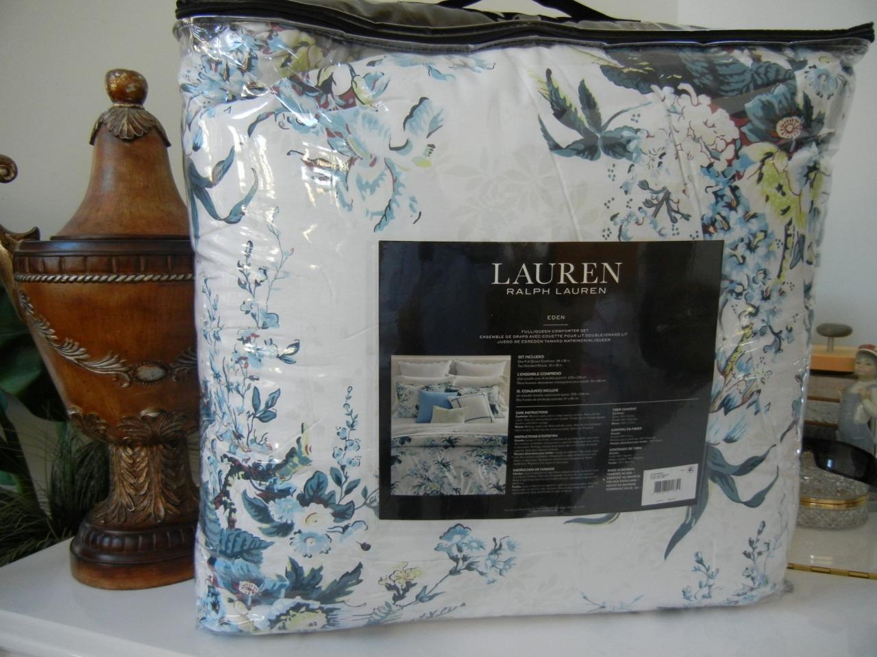RALPH LAUREN EDEN BOTANICAL BLUE TEAL GREEN FLORAL QUEEN 3 PC COMFORTER