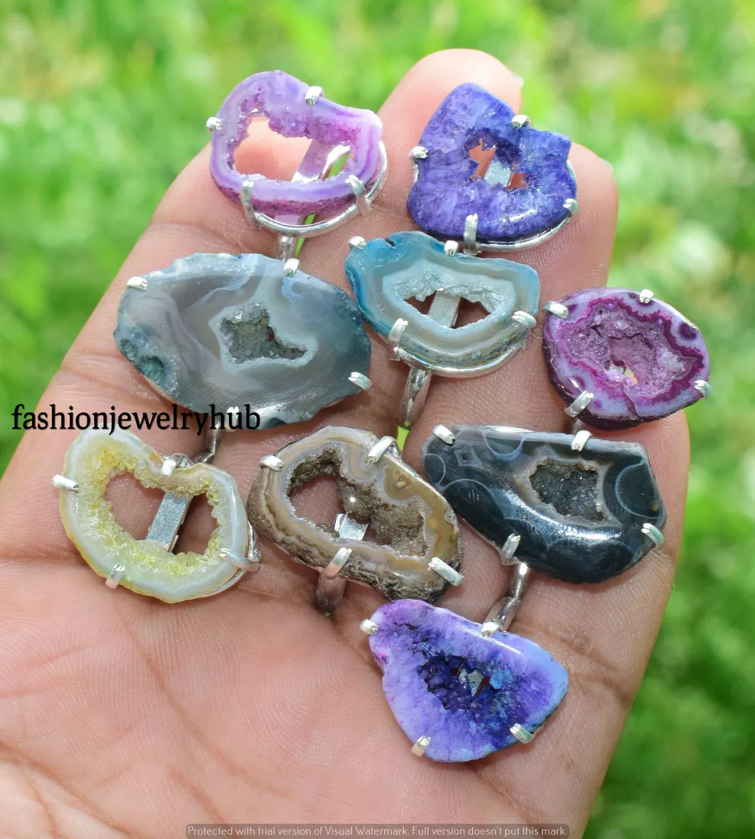 Druzy Quartz Gemstone Mix Ring 5pcs Wholesale Lot 925 Silver