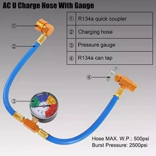 R 134a Refrigerant AC Recharge Gauge R-134A Can tap valve Hose for AC Recharging - Picture 10 of 12