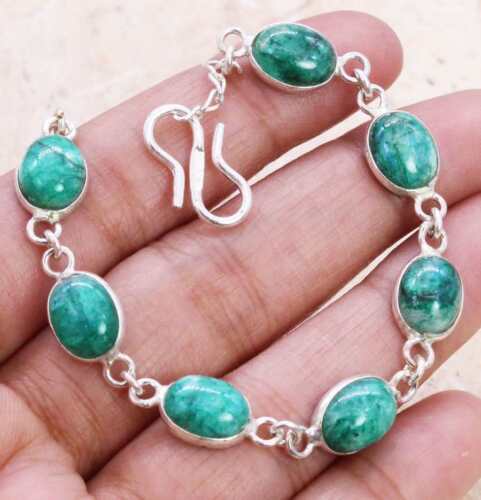 Color Enhanced Green Moonstone 925 Silver Plated Handmade Bracelet of 7.5" - Imagen 1 de 3