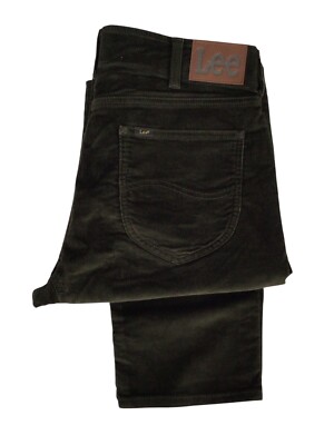 MENS LEE MOTION REGULAR TAPERED LEG NEEDLE CORD ZIP FLY 5841 - DARK OLIVE GREEN