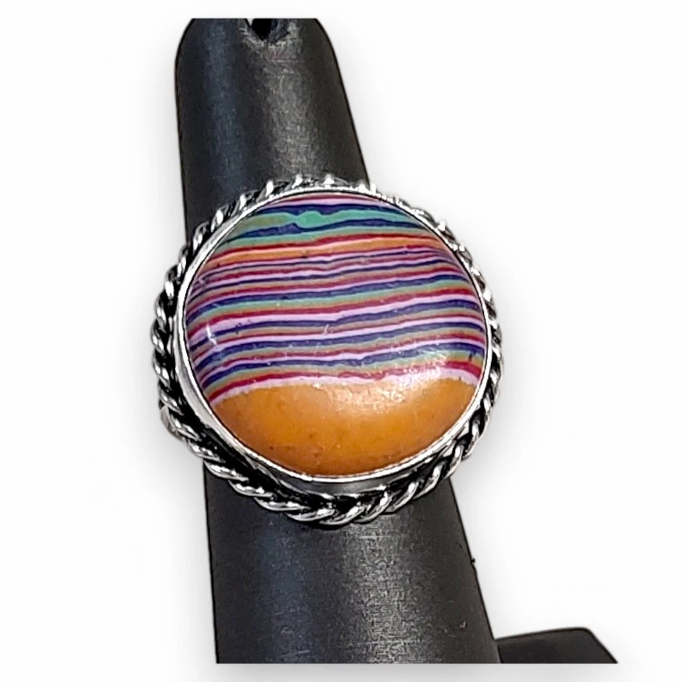 Anillo de ley 925 de calsílice arco iris para dama talla 8 hecho a mano Foto 3 de 4
