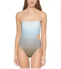 Dkny Women's Moss Ombre Splash Cutout Bandeau One-Piece Swimsuit Size 10.