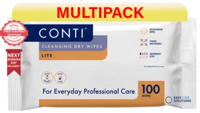 20 x Conti Lite Large Patient Vernacare Dry Wipes - 30 x 28 cm - 20 Packs of 100