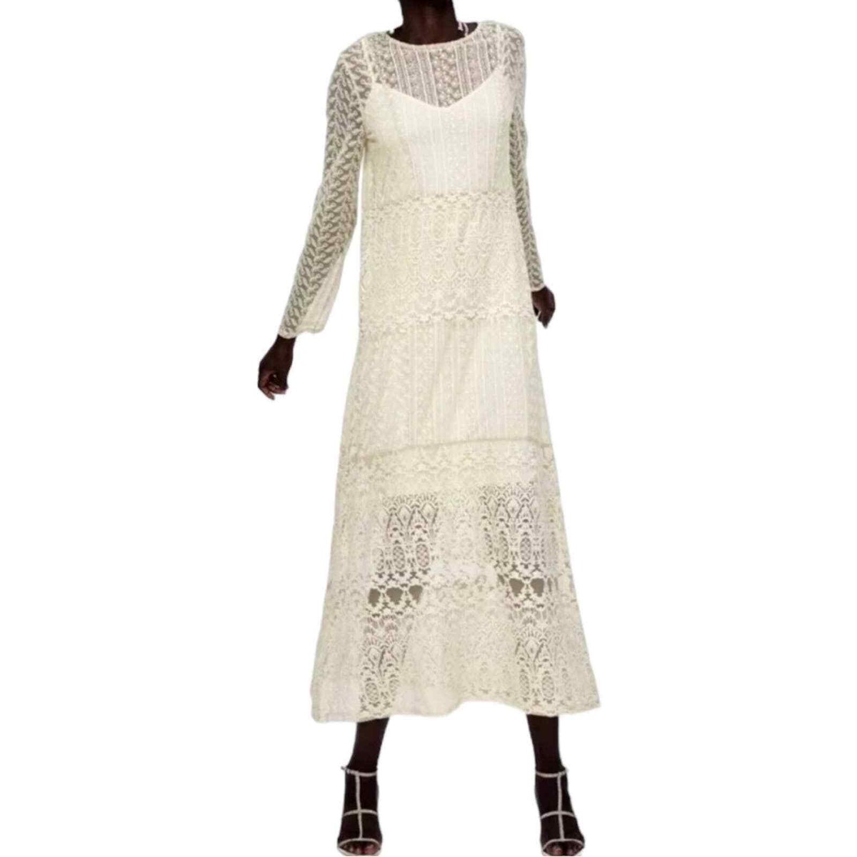 ZARA | Ivory Lace Long Sleeve Semi-Sheer Maxi Dress NWT Small | eBay