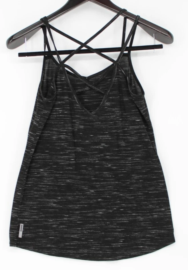 Camiseta sin mangas RBX para mujer negra jaspeada con tiras cami S espalda entrecruzada ropa deportiva Foto 2 de 4