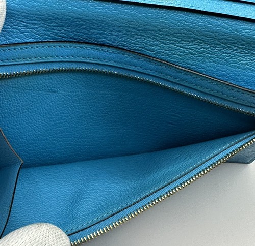 HERMÈS Bearn Souffle Epsom Leather Black/light blue Bifold Long Wallet GoldMetal - Picture 21 of 22