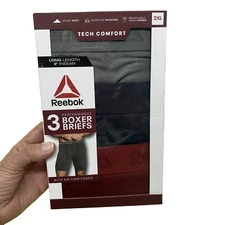 3 Pack Reebok Men's Tech Comfort Long Length Boxer Brief Underwear Size 2XL(SH)