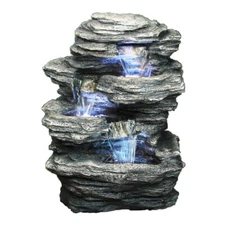 13" H 4-Levels Rock Fountain W/LED Tabletop Decor Indoor/Outdoor Water Fountain