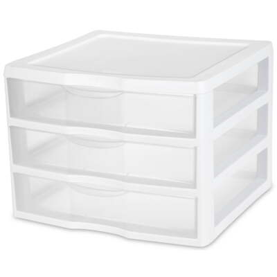 3-Drawer Wide Plastic Storage Unit, White