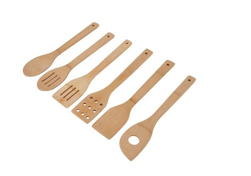 6pcs Wooden Bamboo Kitchen Cooking Utensils Spoons & Spatula Food Mixer Mixing - Picture 3 of 8