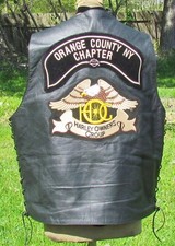 EUC FMC XL Black Leather Mens Biker Vest Laces Buffalo Nickel Snaps Patches