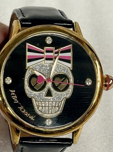 Betsy Johnson Women’s Watch Skull Face With Pink Bow