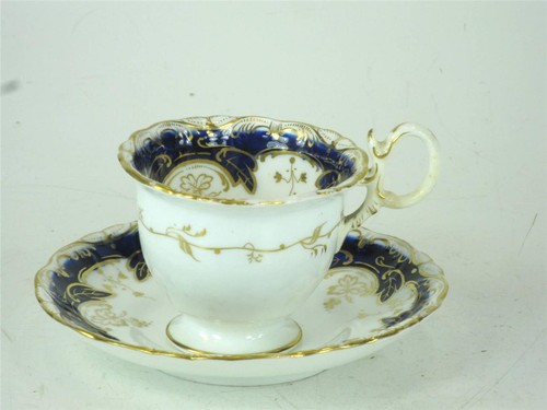 Antique Cobalt Tea Leaf Fine Bone China Tea Cup Hand Panted Gold 18th - 19th C. - Picture 9 of 12