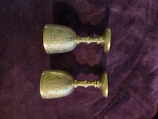2 (set) Engraved Brass Goblets 6.12" Tall, Wine Cup, Wedding or Anniversary