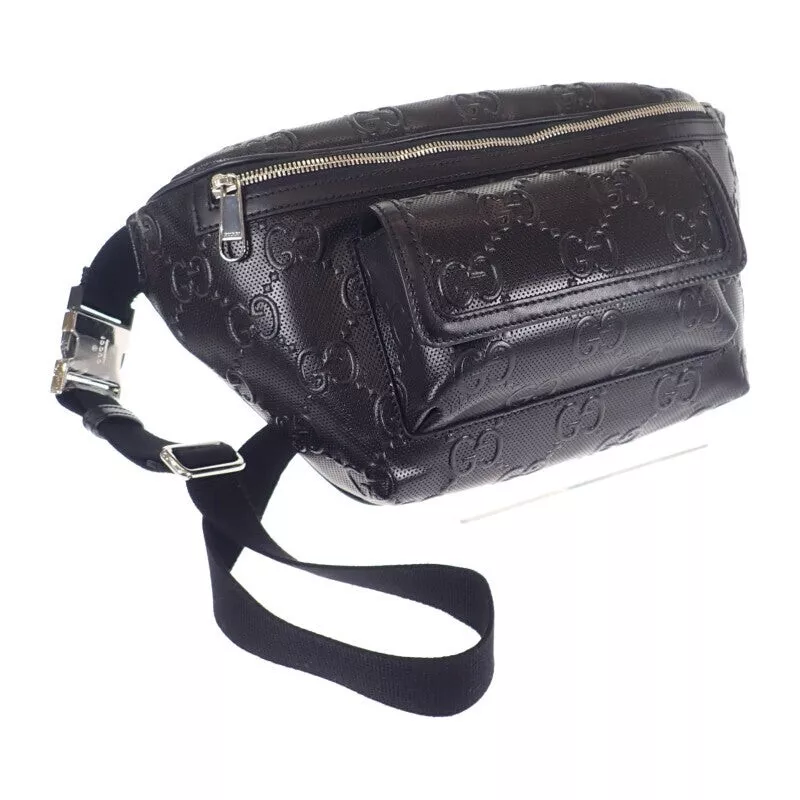 Sac ceinture en relief GUCCI GG sac corps cuir noir hommes TGIS