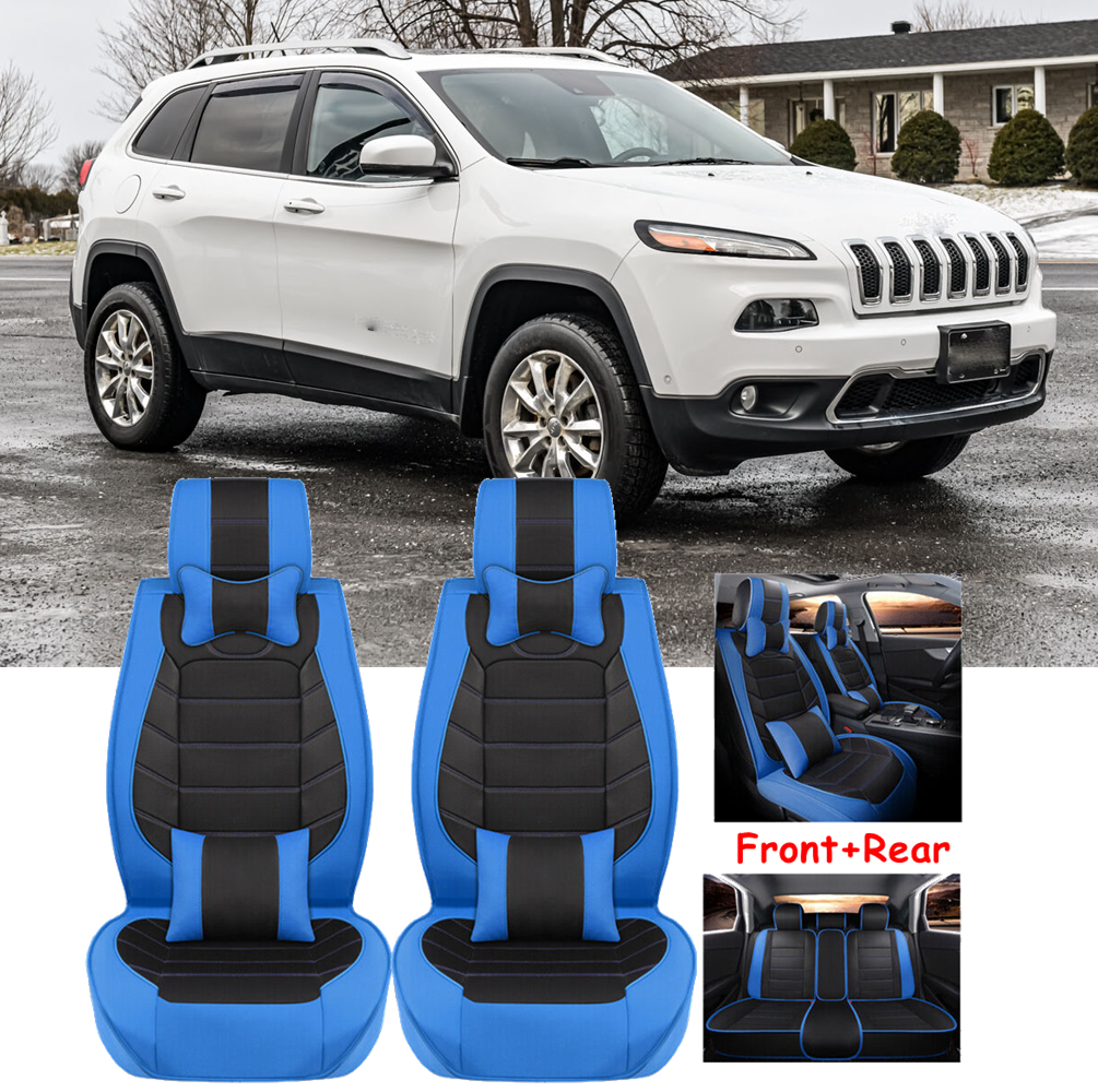 PU Leather Car Seat Cover 5-Seat Full Set Front Rear Cushion For Jeep Cherokee