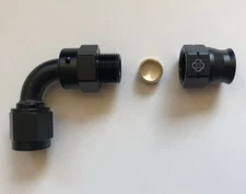 X183 3/8" Tube To Female -6 AN 90° Adapter w/ Brass Ferrule Black Compression