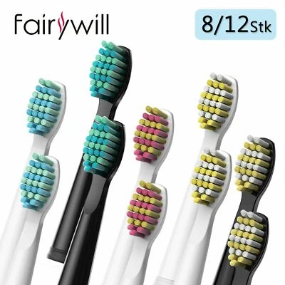 8/12Stk Ersatzbürsten Fairywill Aufsteckbürsten Schwarz Weiche für FW507 508 917