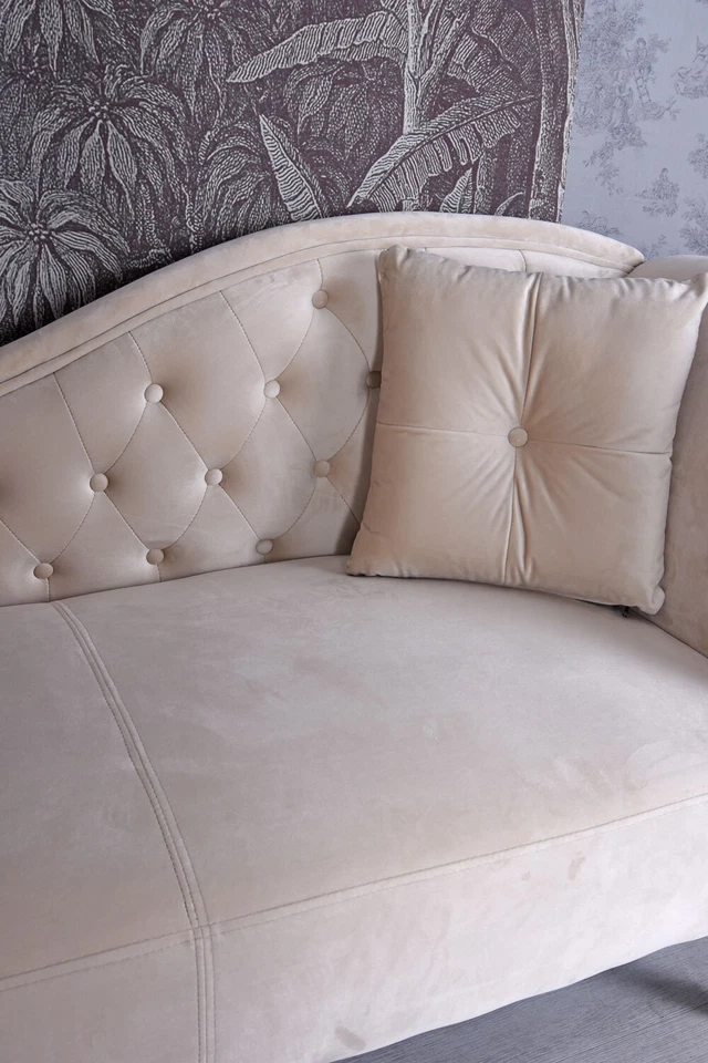 Velvet Recamiere Vintage Sofa Chaise Longue Chesterfield Ottoman Couch Lounger - Image 3 of 4