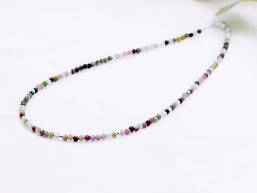 Handgefertigter Schmuck 2-3 mm Multi Turmalin Facettiert Runde Edelstein Perlen Halskette 18 Zoll - Bild 5 von 14