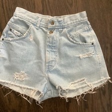 Vintage Chic Jean Mom Shorts Women's 7/25  High Rise Light Wash Denim USA 80s
