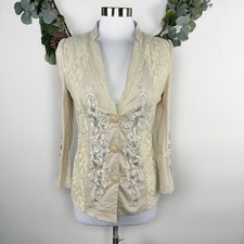 NWT Pretty Angel Blazer Jacket Size Small Linen Blend Lace Applique Cream Ivory