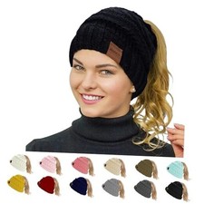 1 2 Packs Ponytail Beanie for Women,Winter Warm Beanie Tail Soft 1pcs-black