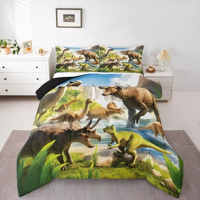 Feelyou Dinosaur Comforter Set Full Size 3D Dino Print Bedding Set For Boys