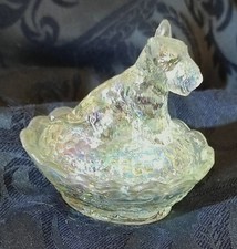 Boyd carnival glass scottie dog on nest  irid...