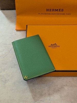 HERMES H Sellier Verso Card Case Epsom Leather Vert Yucca Sanguine New Unisex