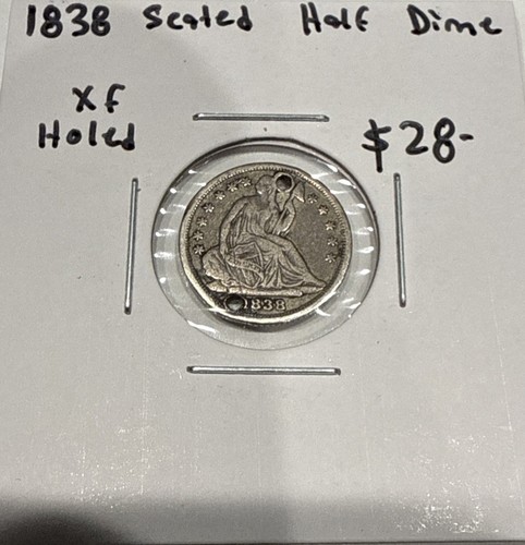 1838 Sitzende Freiheit Half Dime 5C Silber US Münze XF Detail gelocht - Bild 3 von 4