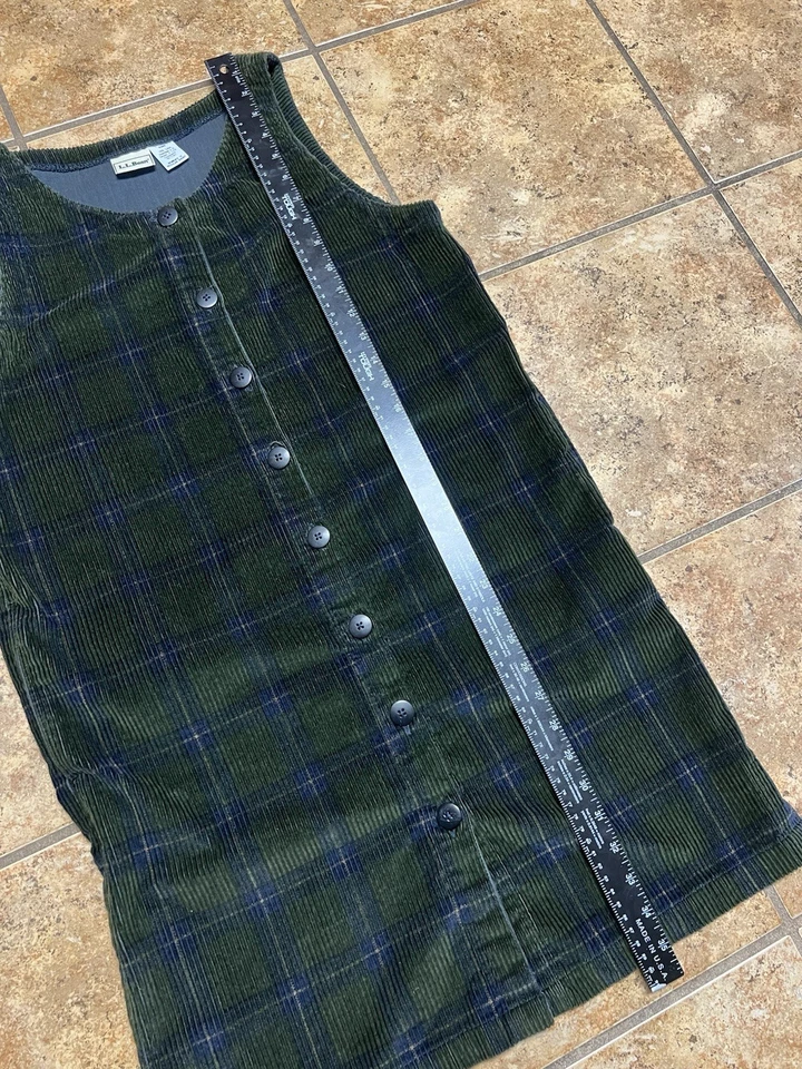 Vintage LL Bean Green Plaid Corduroy Jumper Button Front Dress Womens 10 Short - Image 4 of 4