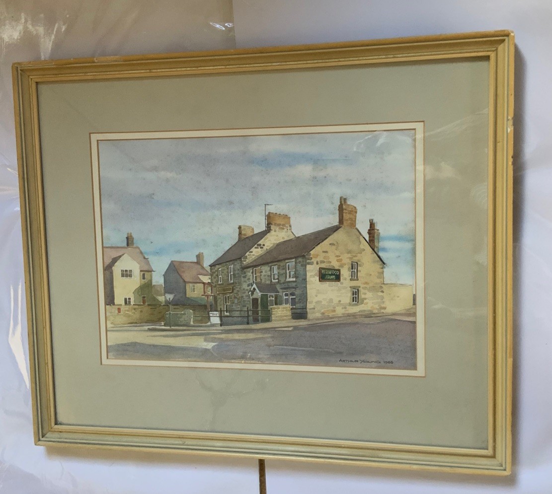 Original vintage Watercolour painting The Wellwood Arms Pub 1986 Northumberland