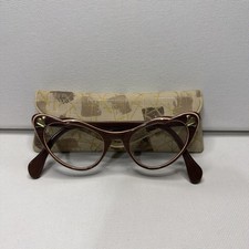 Vintage American Optical Cat Eye Glasses Woodgrain Laminate W/ Bausch Lomb Case