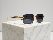 Bonano Black Gold Sunglasses Square Rimless Glasses Buffalo Horn Wood Luxury