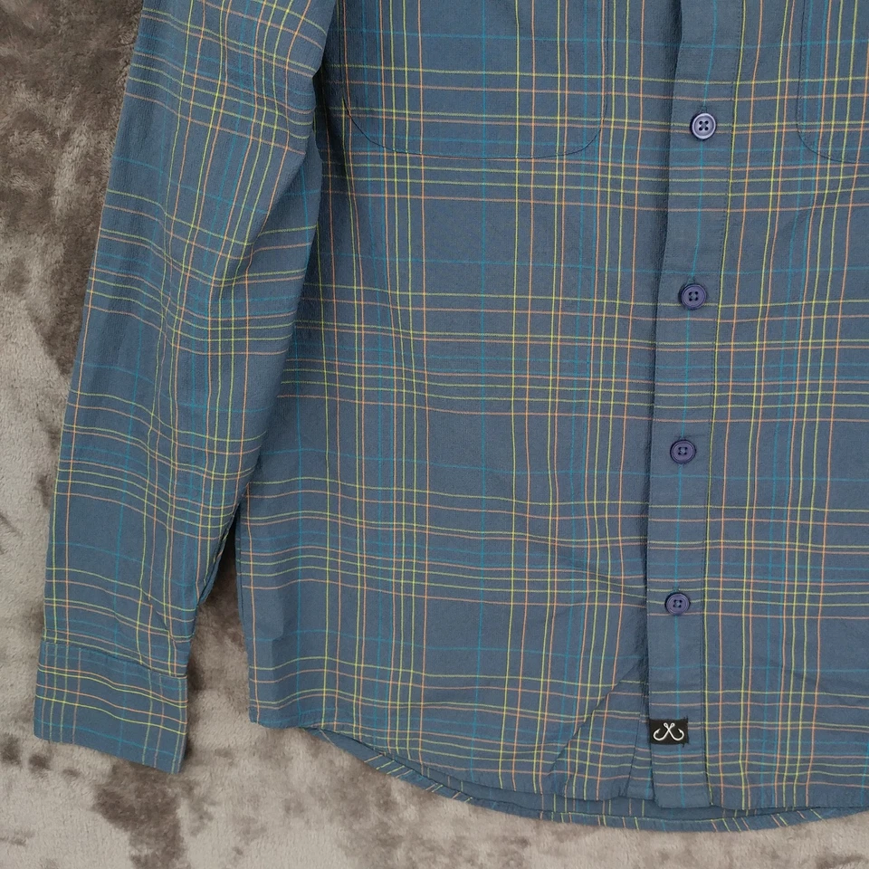Camisa Salt Life SLX Pesca Abotonada Nylon Azul Marino Cuadros Manga Larga Para Hombres Pequeña Foto 4 de 4