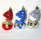 3 Sparkly SNOWMAN Snowmen  Christmas Ornaments Glitter Blowmold Silver Blue Red — photo 5
