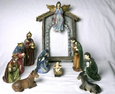 Glitzhome Nativity Scene 11 Piece Figurine Set 8" x 20.75" Christmas Religious