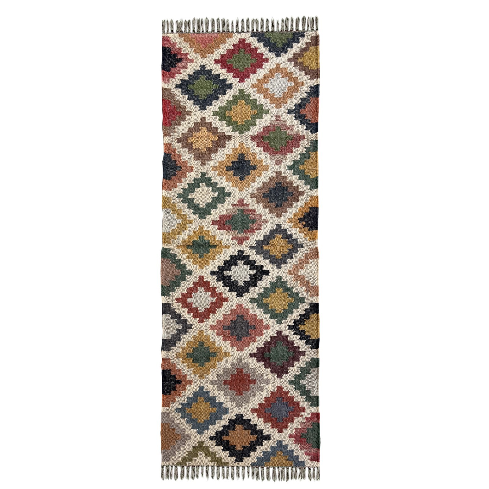 Indian Traditional Wool & Jute Rug 2x6 ft Handmade Flatwoven Runner Yoga Hallway