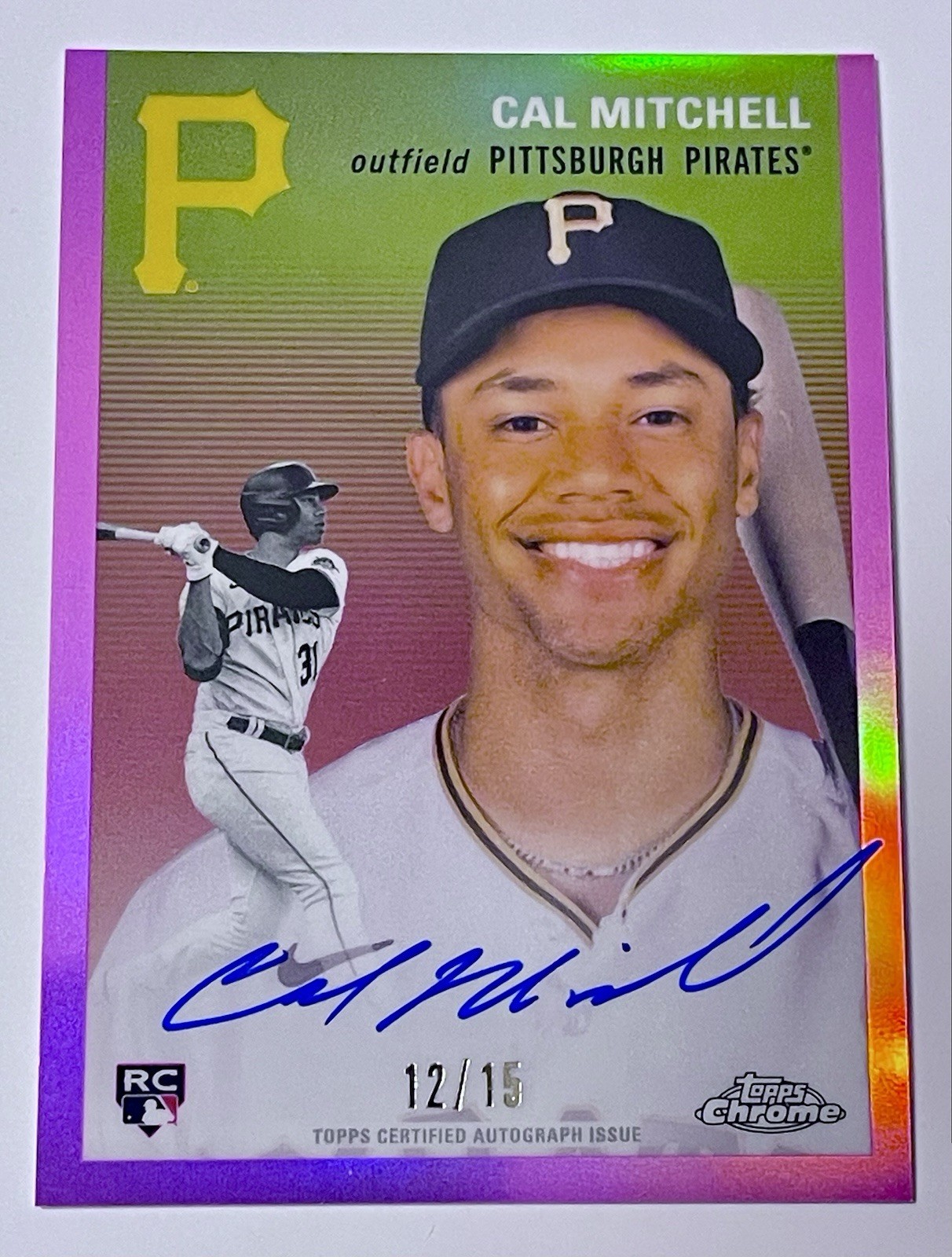 2023 Topps Chrome Platinum Cal Mitchell Pink Refractor Auto /15 Rookie RC