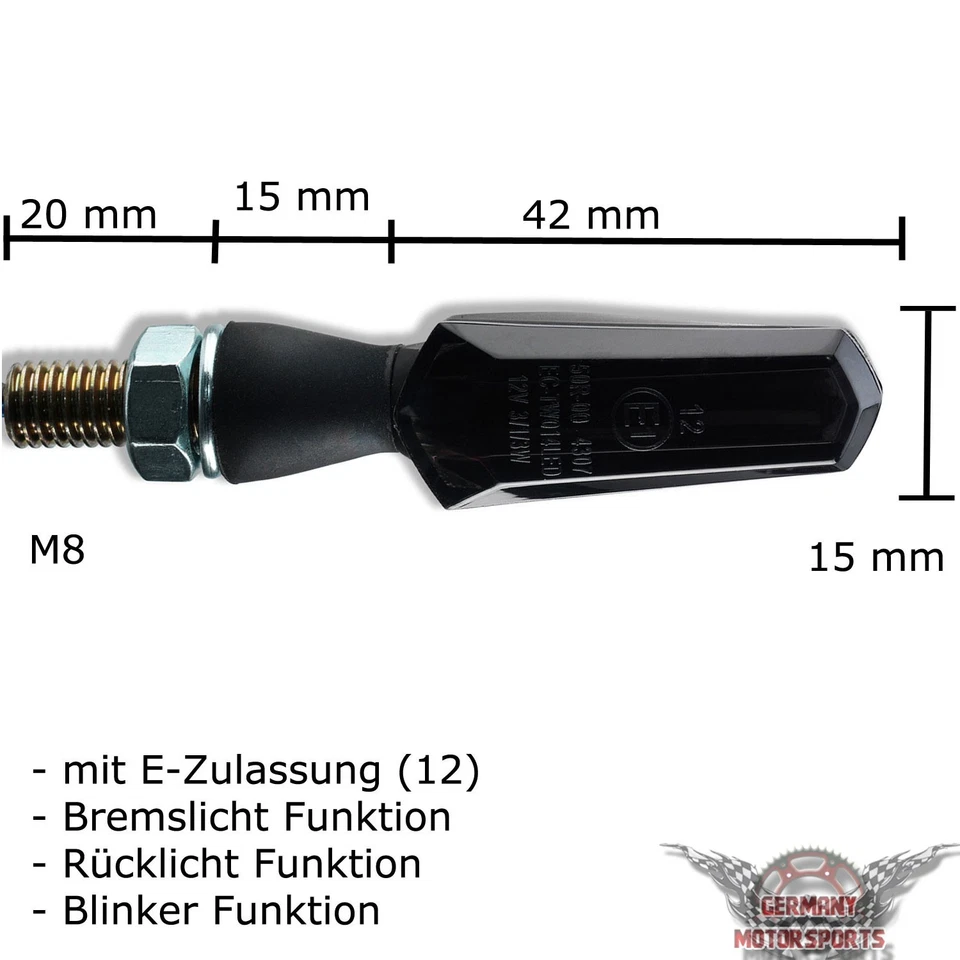LED Motorrad Blinker Komplett Set Cob für vorn und hinten getönt e-geprüft 12V - Bild 4 von 4
