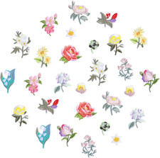 28Pcs Mini Flowers Iron on Patches, 14 Patterns Embroidered Patches